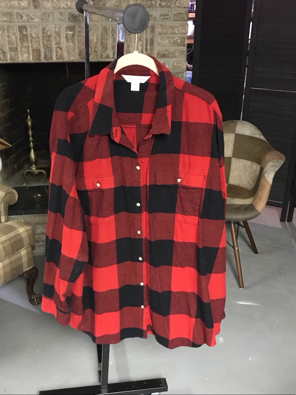 Old Navy Red and Black Buffalo Plaid Button-Down Shirt